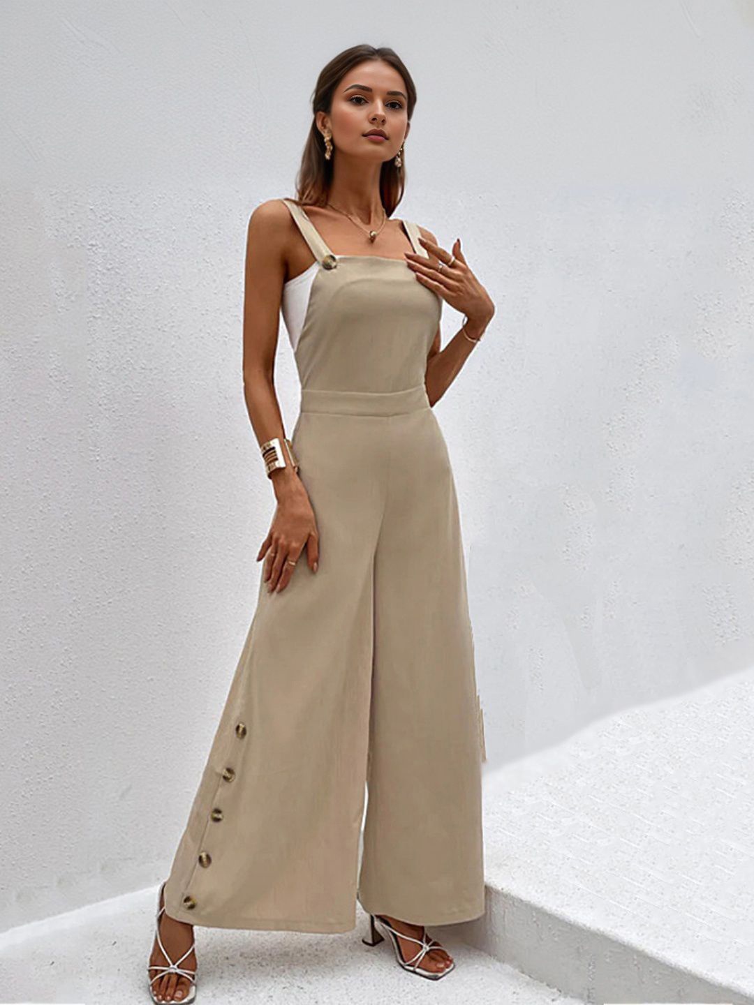 

StyleCast Women Cotton Basic Jumpsuit, Khaki