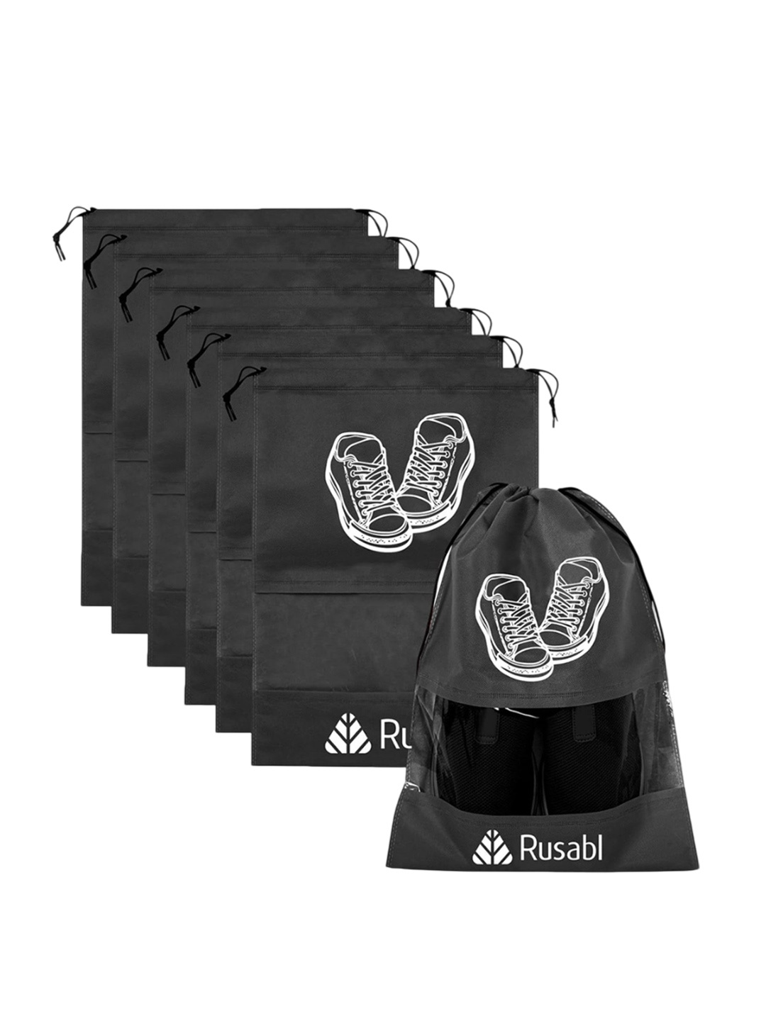

Rusabl Pack of 6 Waterproof Shoe Bags, Black