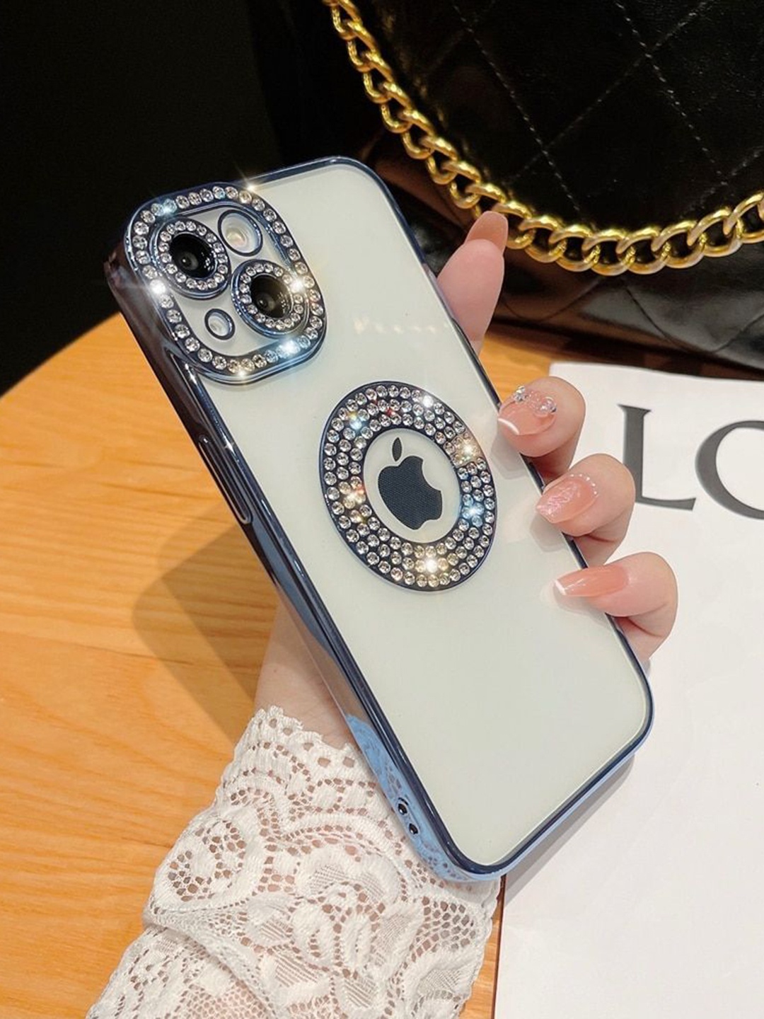 

LuxuryKase iPhone 15 Logo Hole Back Case Mobile Accessories, Blue