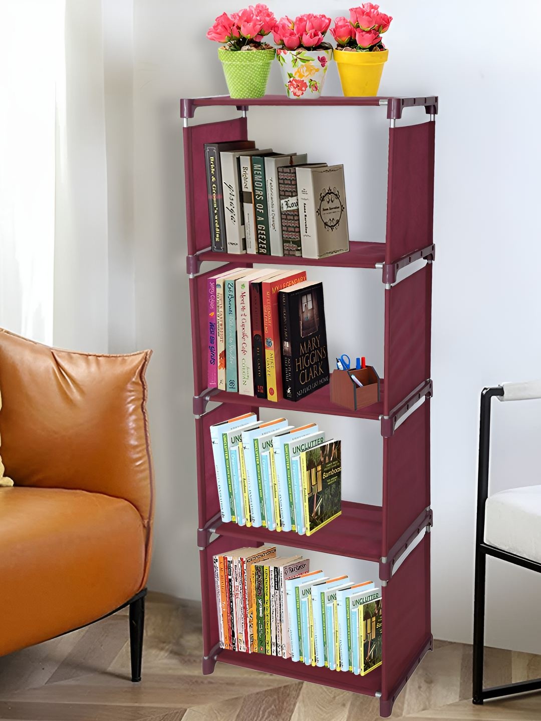 

Decent Hut Red Metal Rack Book Shelf