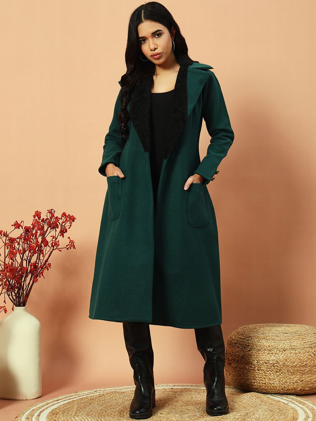 

WoowZerz Women Fur Longline Coat, Green