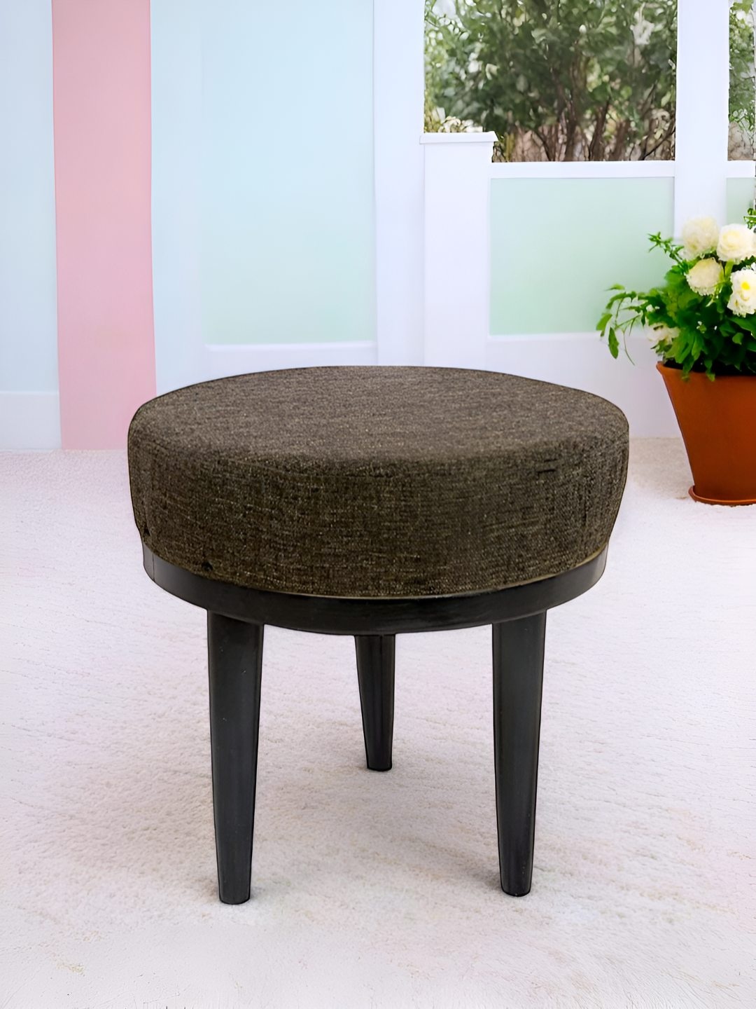 

Ikiriya Brown Wooden Round Stools With Jute Upholstery