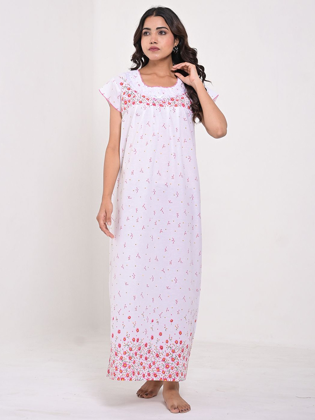 

Apratim Women Printed Pure Cotton Maxi Nightdress, Pink