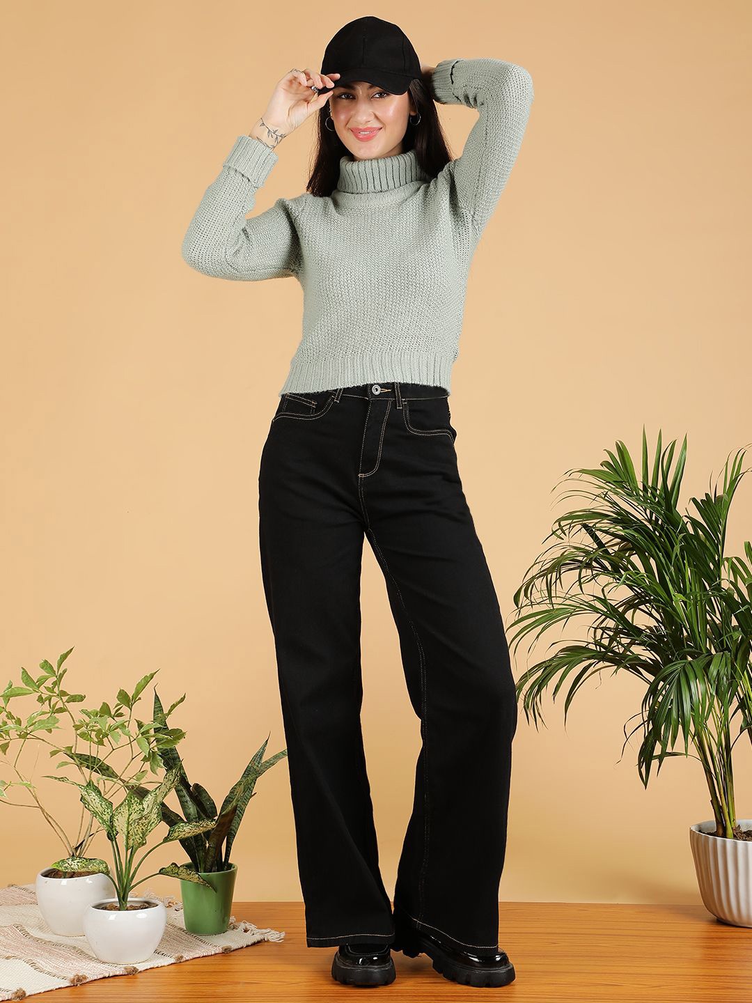 

Stylecast X Kotty Women Turtle Neck Cable Knit Pullover, Green