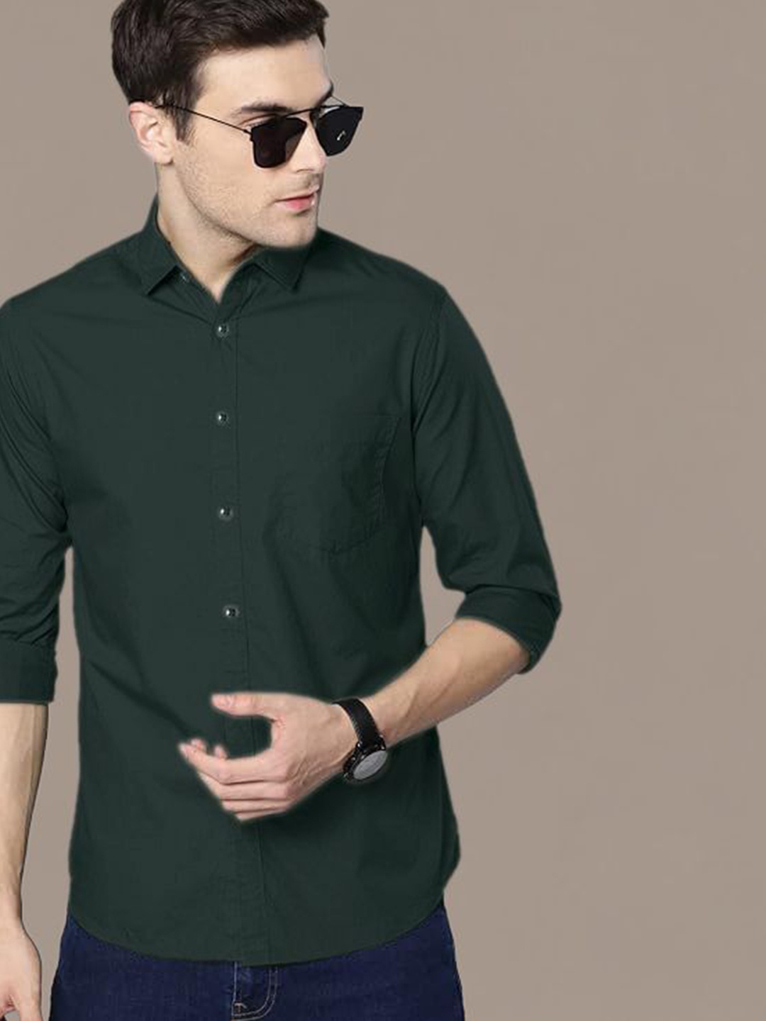 

ADWYN PETER Men Classic Spread Collar Solid Cotton Casual Shirt, Green