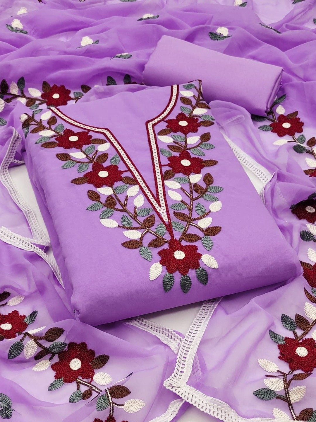 

ZEEPKART Silk Georgette Unstitched Dress Material, Lavender