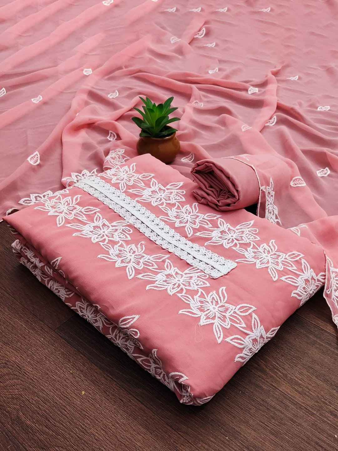 

mimi design Silk Georgette Unstitched Dress Material, Pink