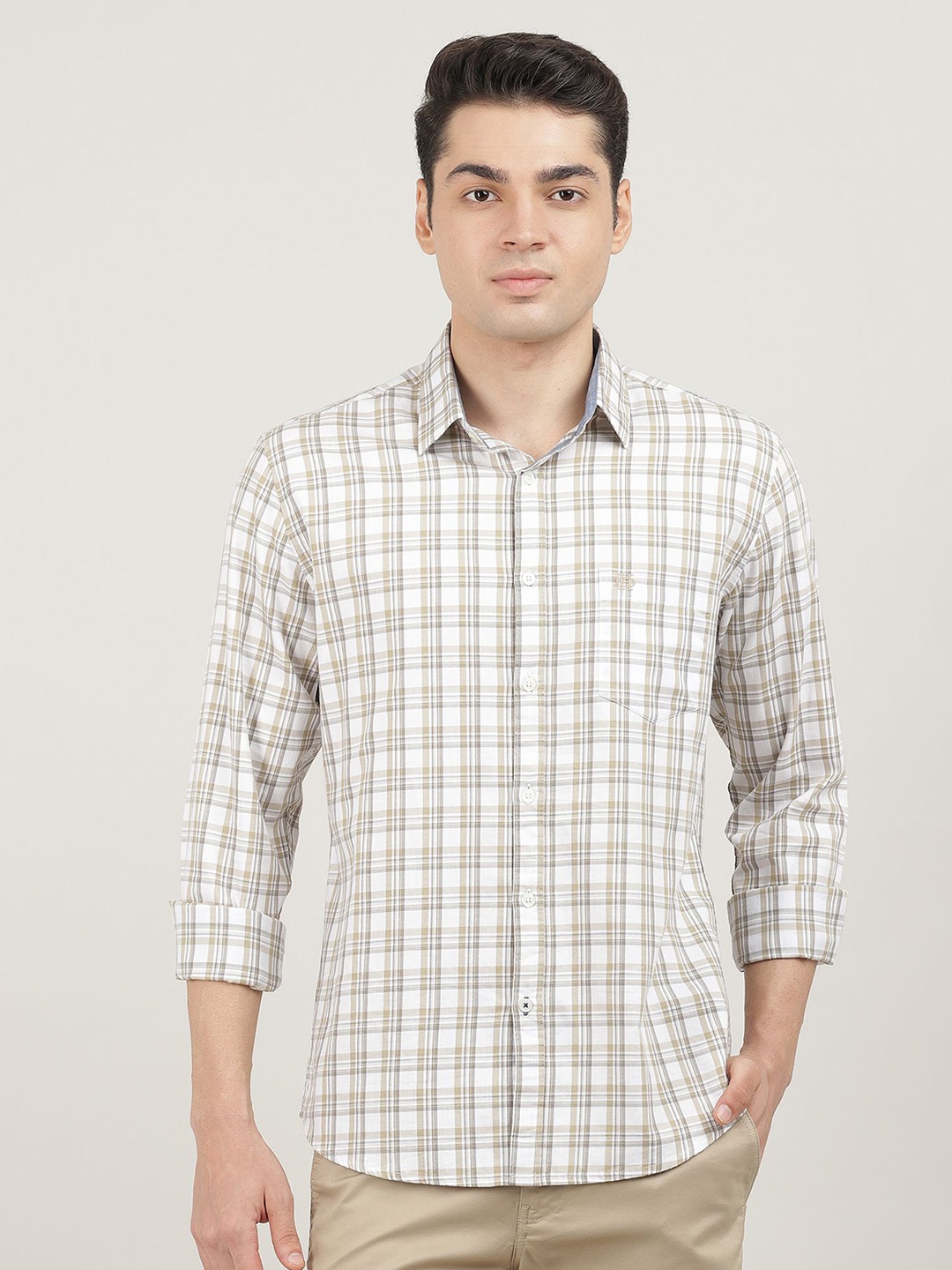 

DRAGON HILL Men Classic Slim Fit Opaque Checked Casual Shirt, Grey