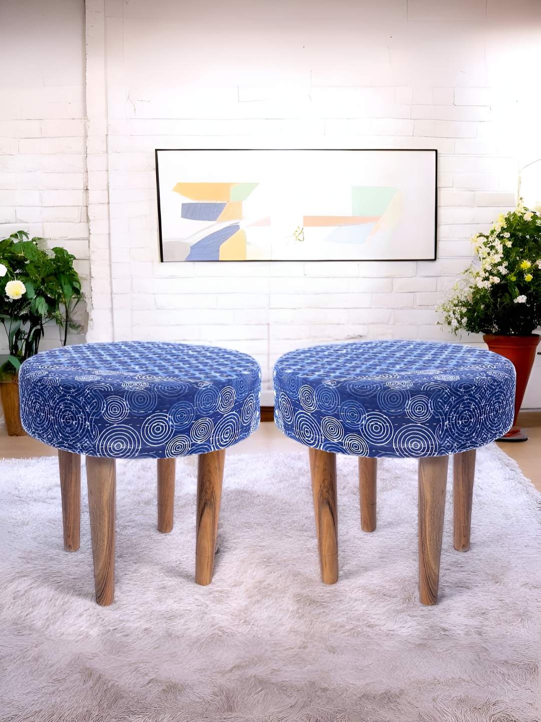

Ikiriya 2-Pcs Blue & Brown Printed Wooden Stools