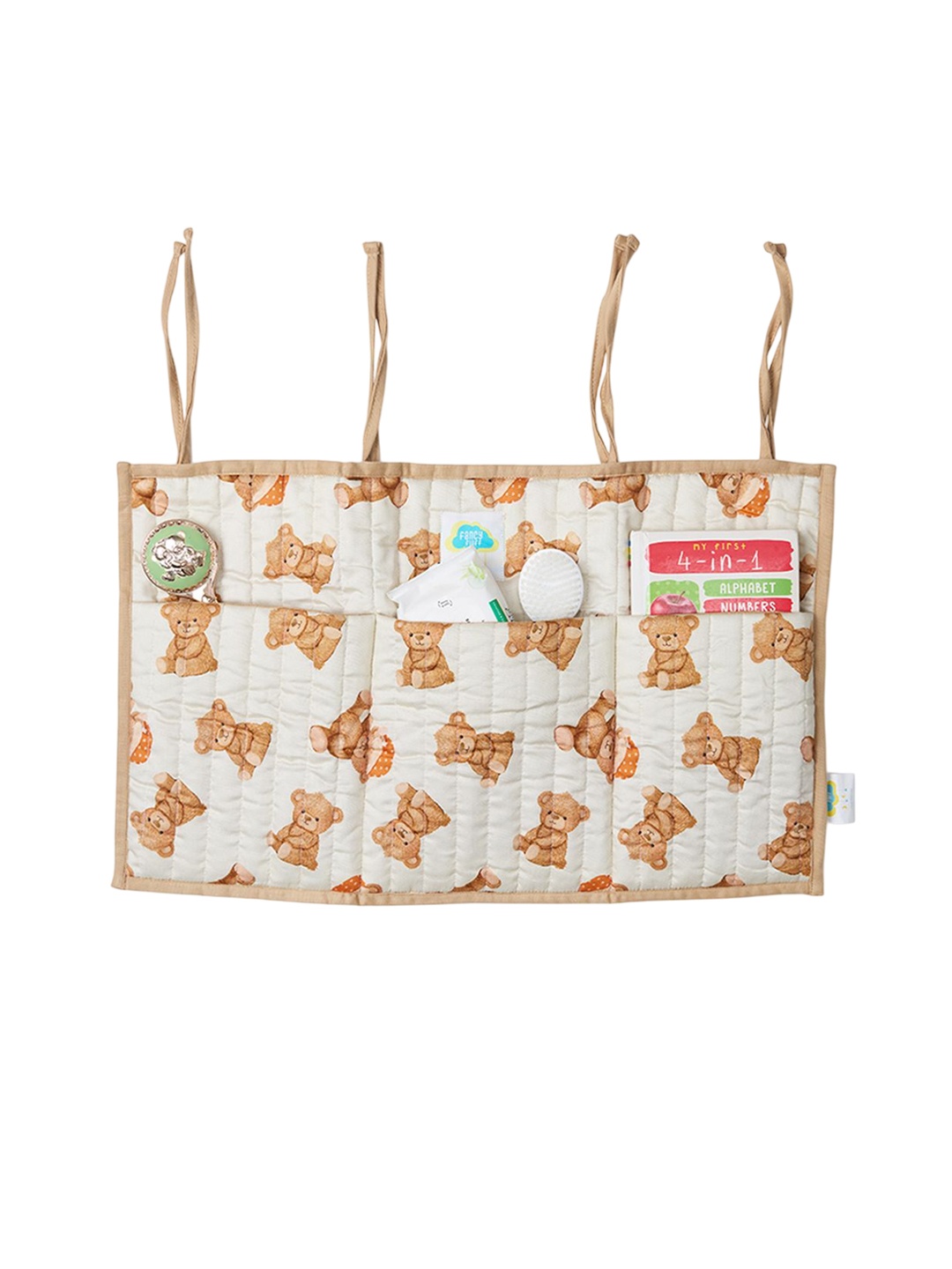 

Fancy Fluff Cuddle Bear Printed Organic Crib Organiser, Beige