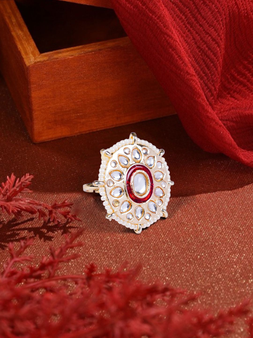 

Bamboo Tree Jewels Gold-Plated Kundan Adjustable Finger Ring
