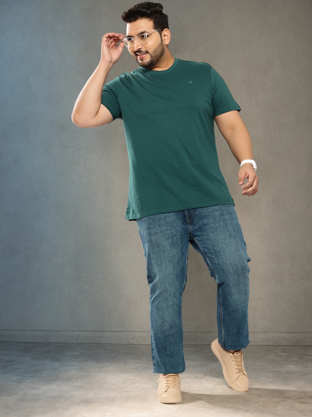 

Sztori Plus Size Pure Cotton T-shirt, Green