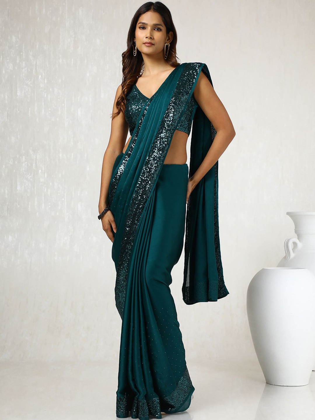 

Soch Sequinned Embellished Saree, Teal