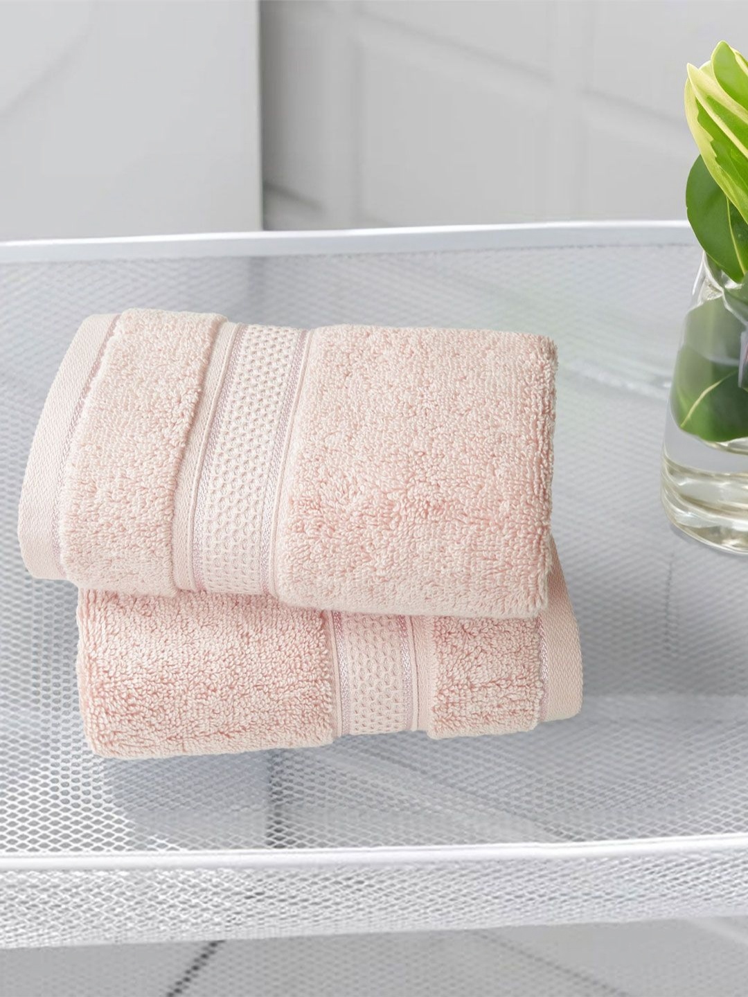 

MYTRIDENT 2-Pcs Pink 600 GSM Pure Cotton Hand Towels
