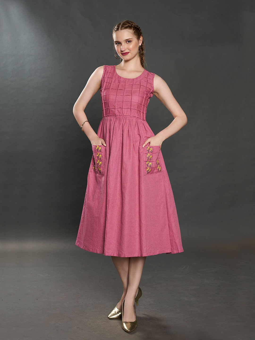 

ZILAIRE Linen Fit & Flare Dress, Pink