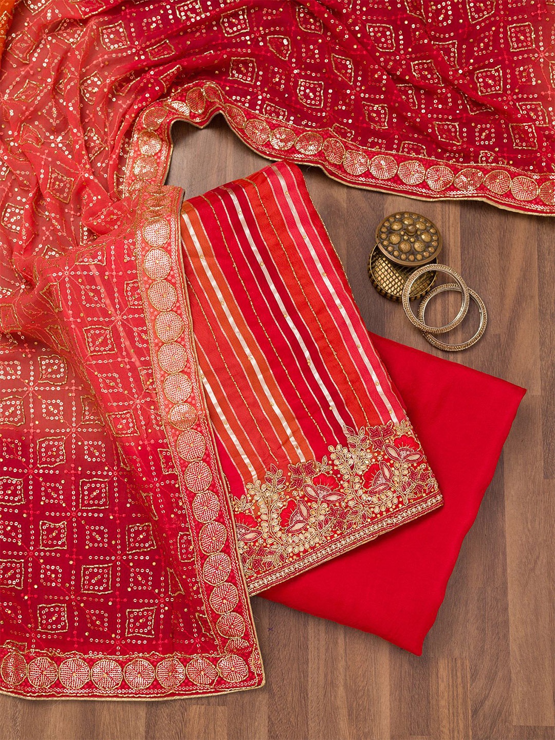 

Koskii Embroidered Unstitched Dress Material, Red