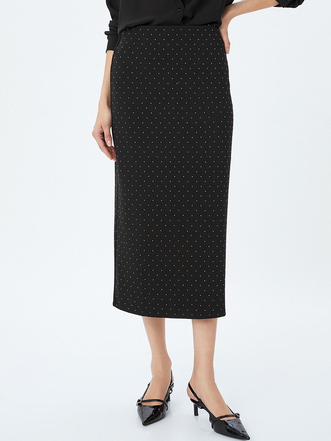 

Koton Women Embellished Straight Midi Skirt, Black