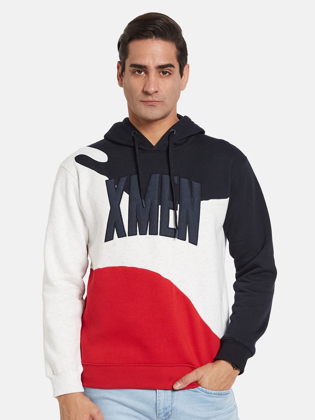 

Octave Men Colourblocked Hooded Sweatshirt, Red