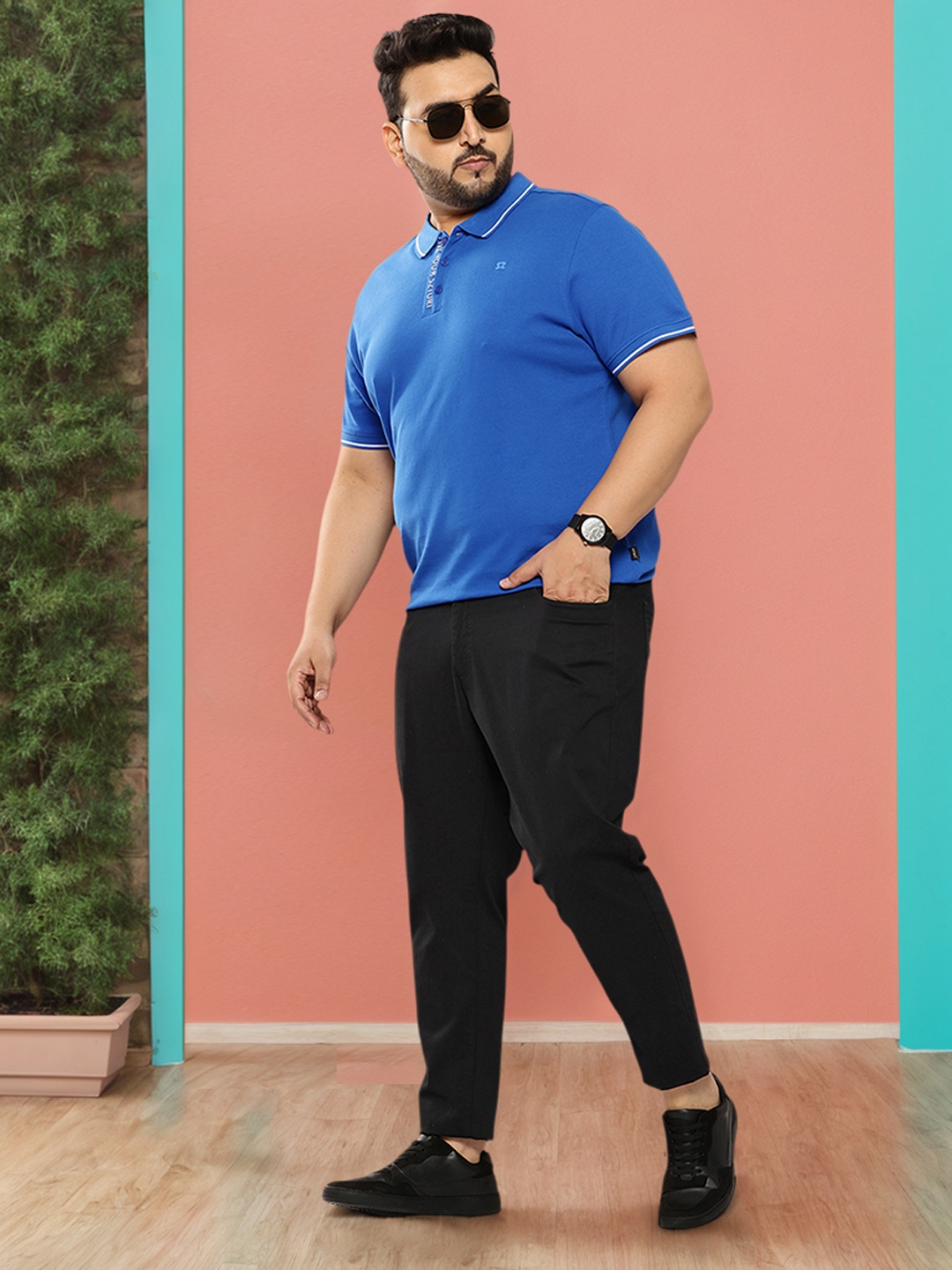

Sztori Plus Size Pure Cotton Polo Collar T-shirt, Blue