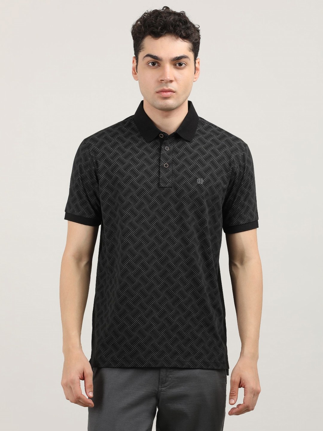 

DRAGON HILL Men Printed Polo Collar Pockets Slim Fit T-shirt, Black