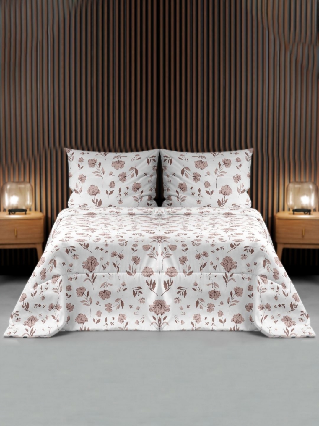

VINTANA Beige Floral 160 TC Queen Bedsheet with 2 Pillow Covers
