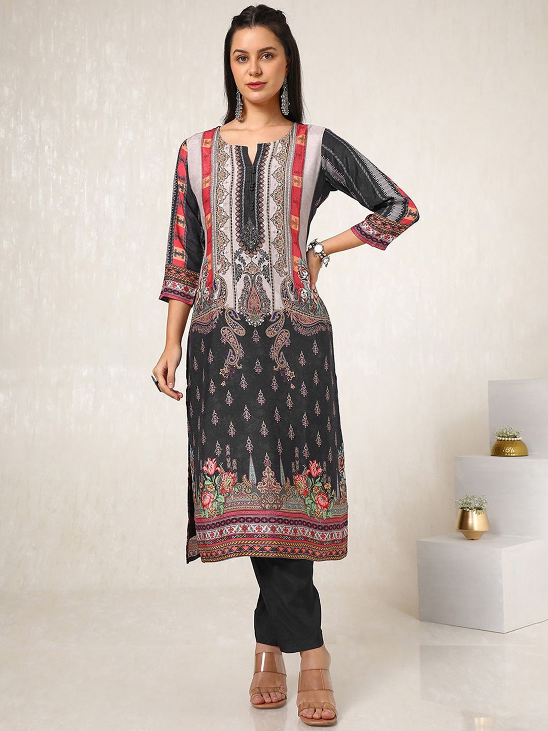 

Soch Women Ethnic Motifs Printed Regular Sequinned Kurta with Trousers & With Dupatta, Black