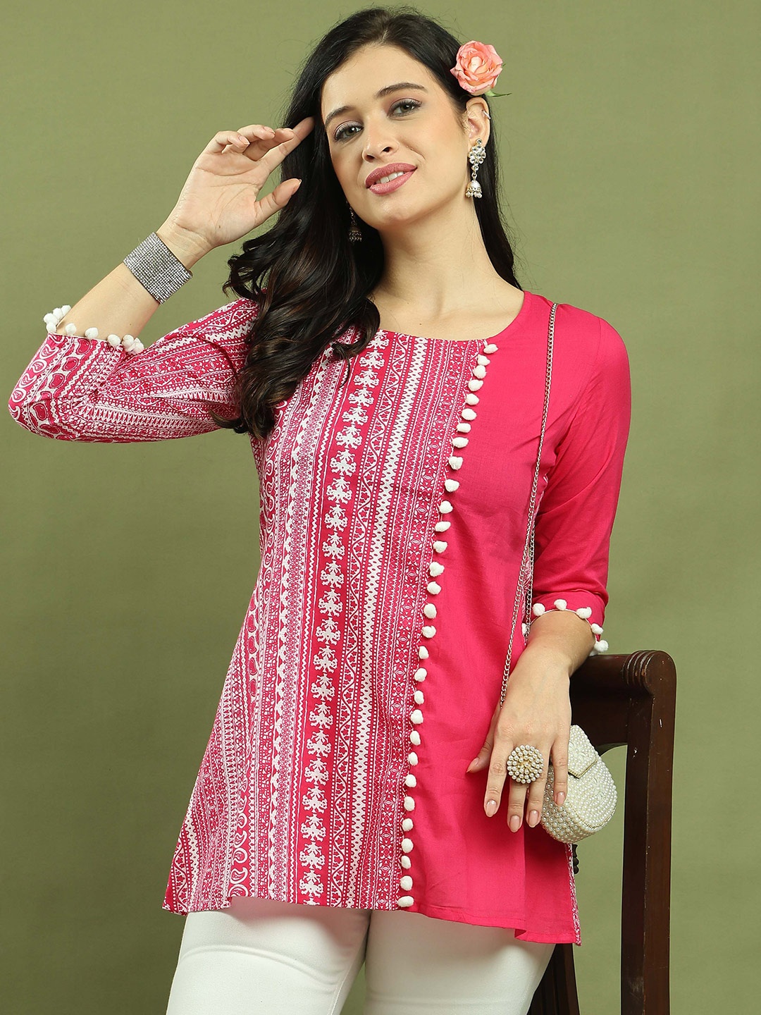 

Roly Poly Jaipuri Printed Pure Cotton Tunic, Pink