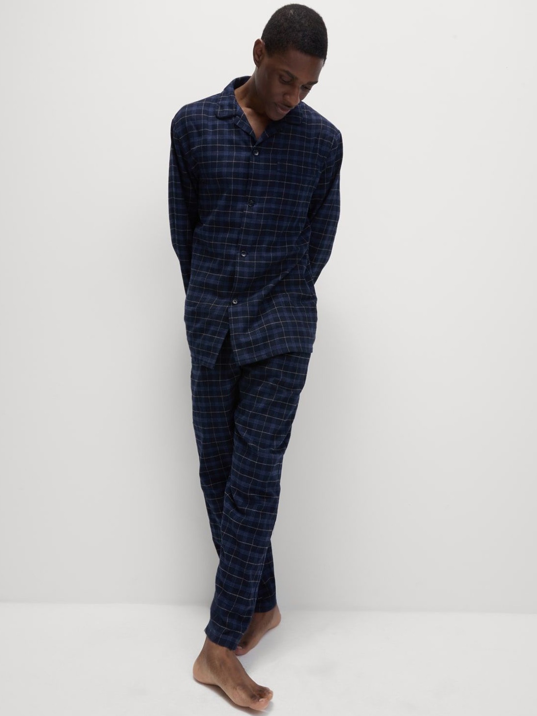 

Marks & Spencer Men Checked Night suit, Navy blue