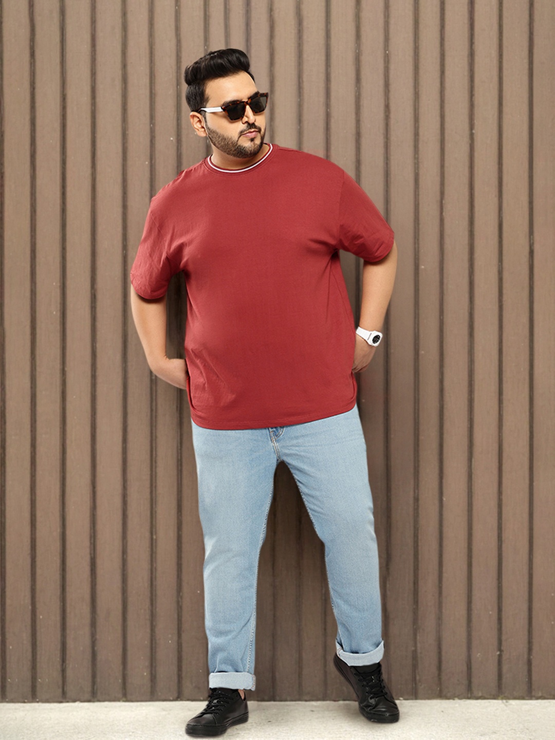 

Sztori Plus-Size Drop-Shoulder Sleeves Pure Cotton T-shirt, Rust