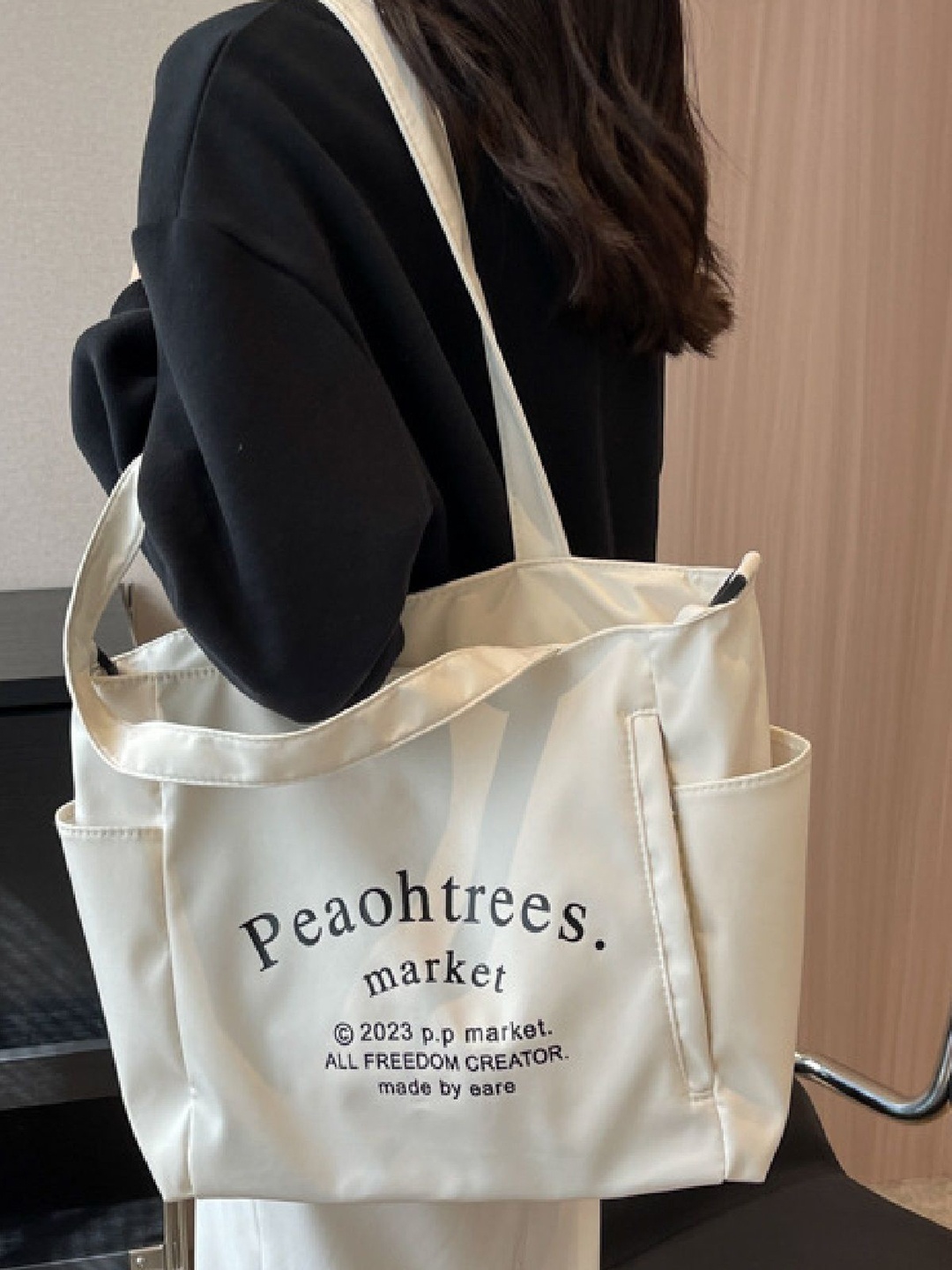 

StyleCast White & Black Typography Printed Structured Shoulder Bag