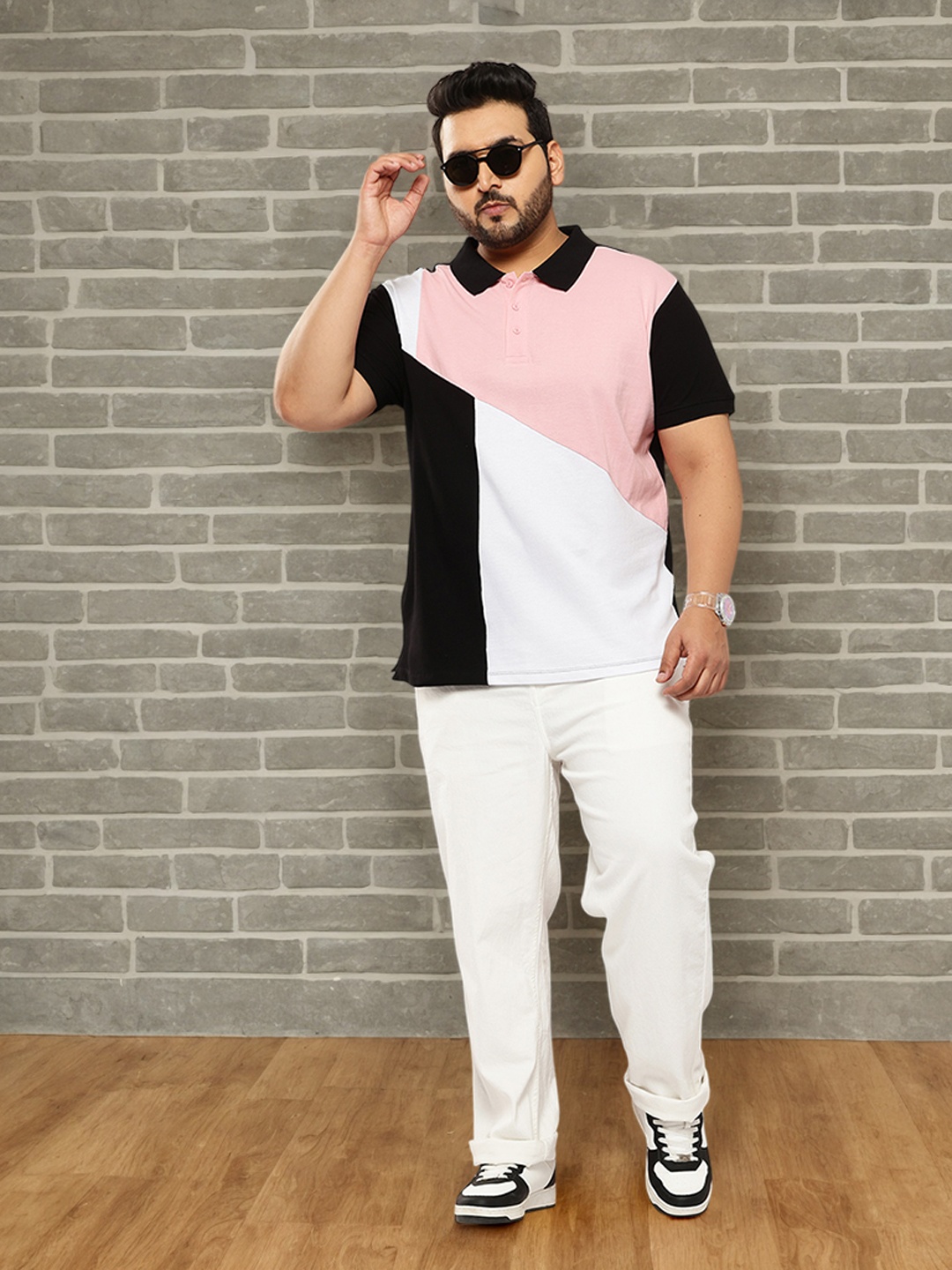 

Sztori Plus Size Regular-Fit Colorblocked Pure Cotton T-shirt, Black