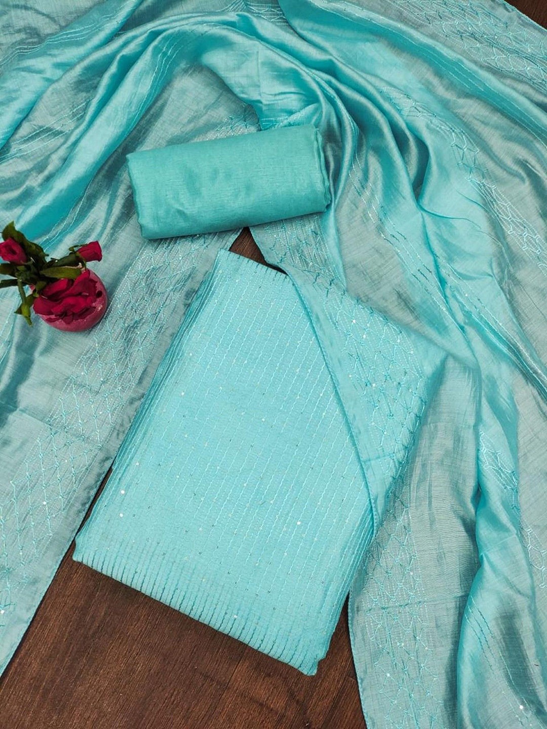 

mimi design Unstitched Dress Material, Turquoise blue