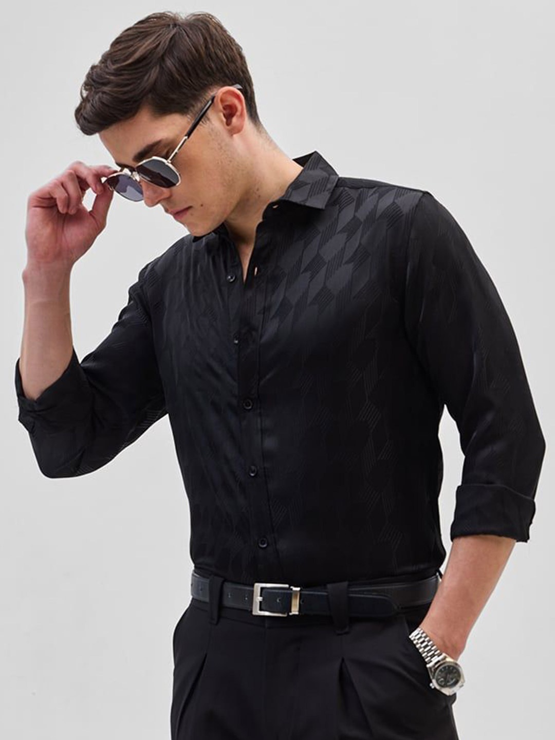 

Snitch Men Smart Slim Fit Opaque Formal Shirt, Black