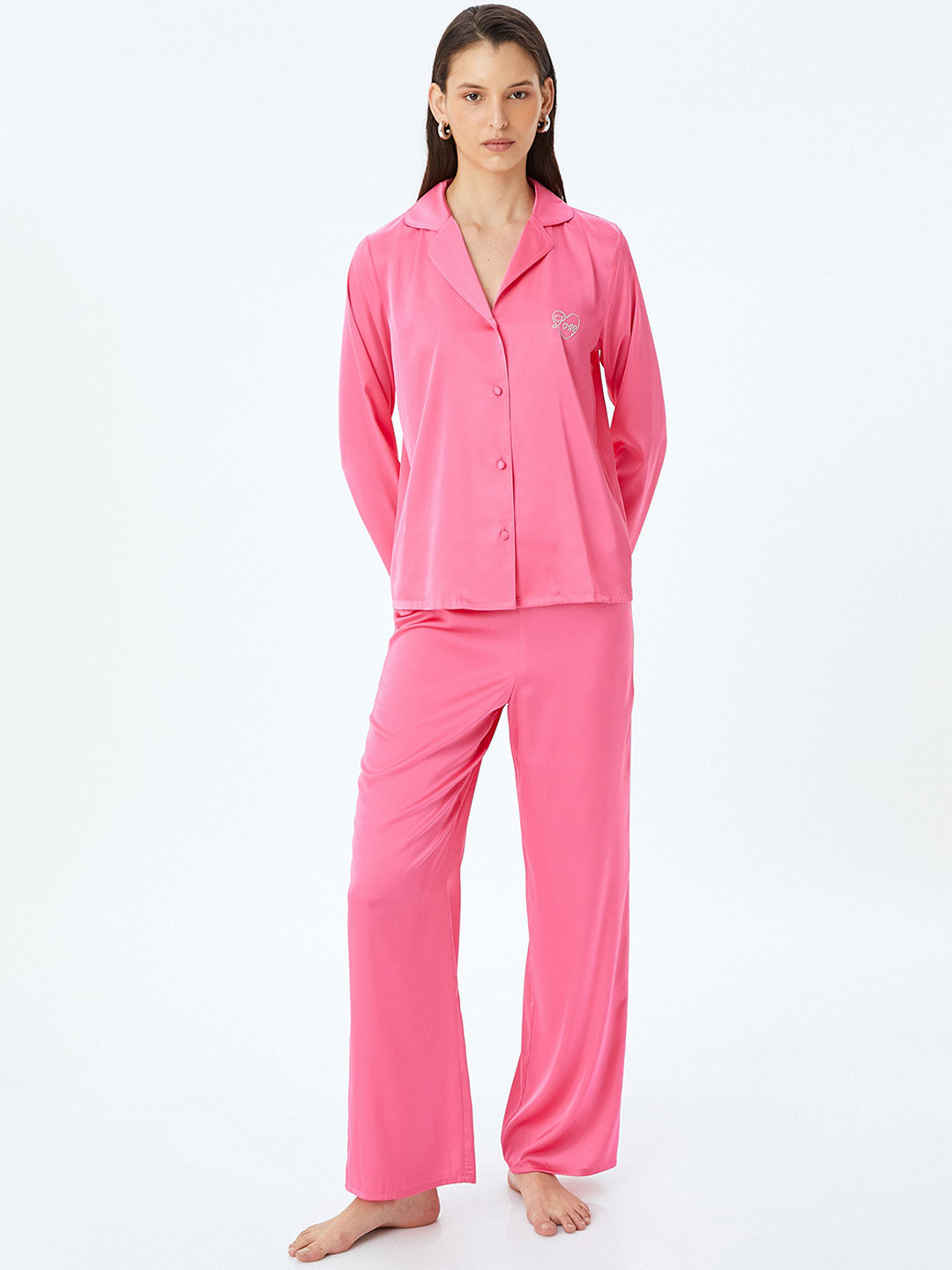 

Koton Women Lapel Collar Night suit, Fuchsia