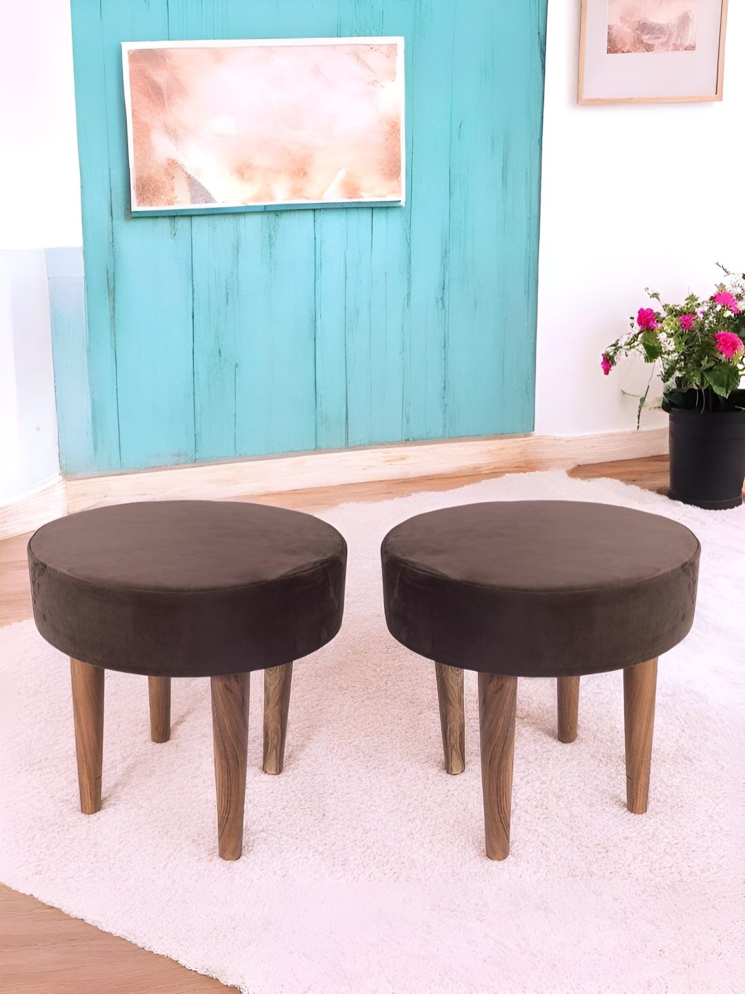

Ikiriya 2Pcs Brown Wooden & Velvet Stool