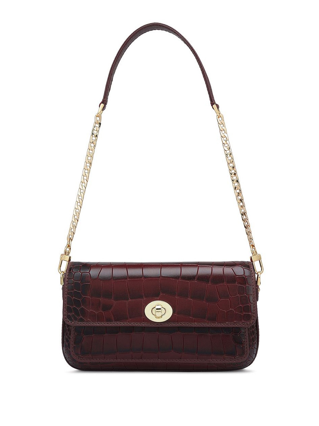 

Da Milano Textured Leather Structured Shoulder Bag with Quilted, Burgundy