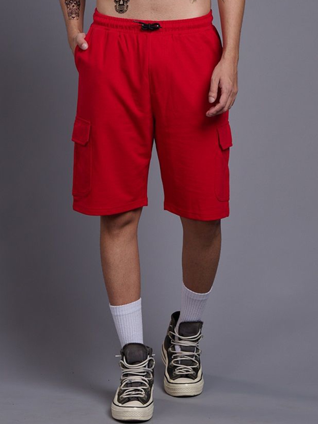 

GO DEVIL Men Loose Fit High-Rise Training or Gym Cargo Shorts, Red
