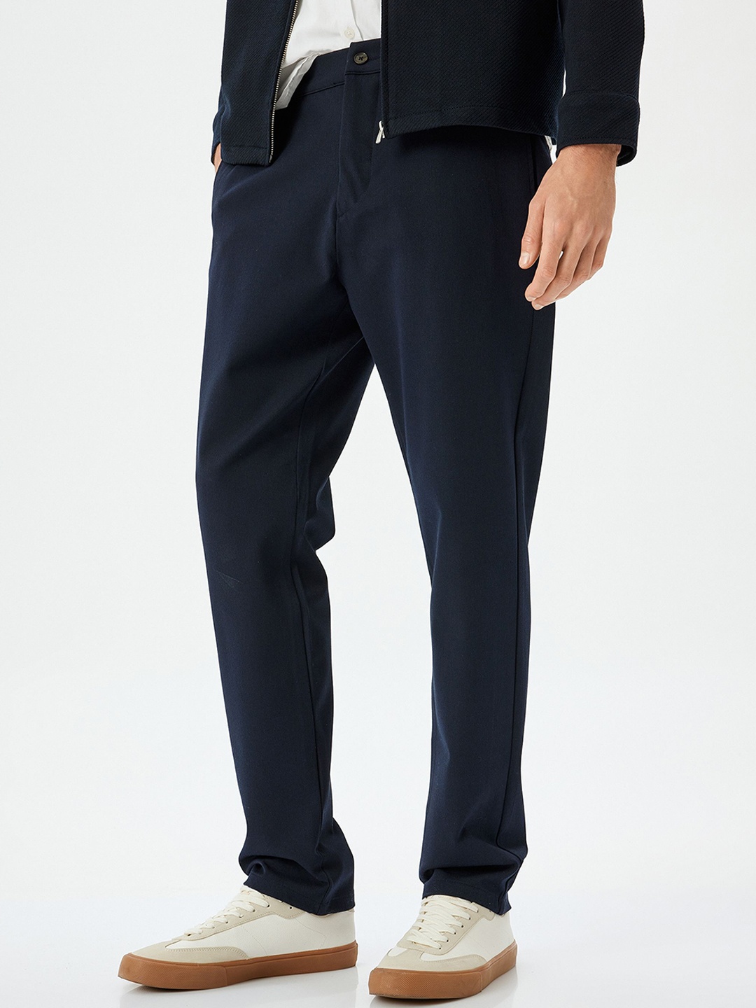 

Koton Men Straight Fit Mid-Rise Regular Trousers, Navy blue