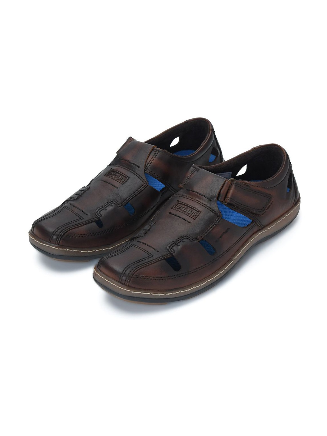 

ERGON Men Leather Shoe-Style Sandals, Brown