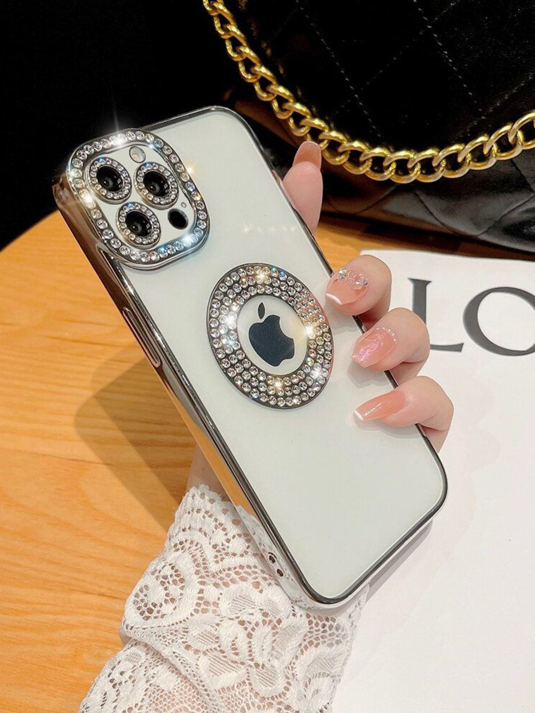 

LuxuryKase LK030 iPhone 13 Pro Max Logo Hole Case, Silver