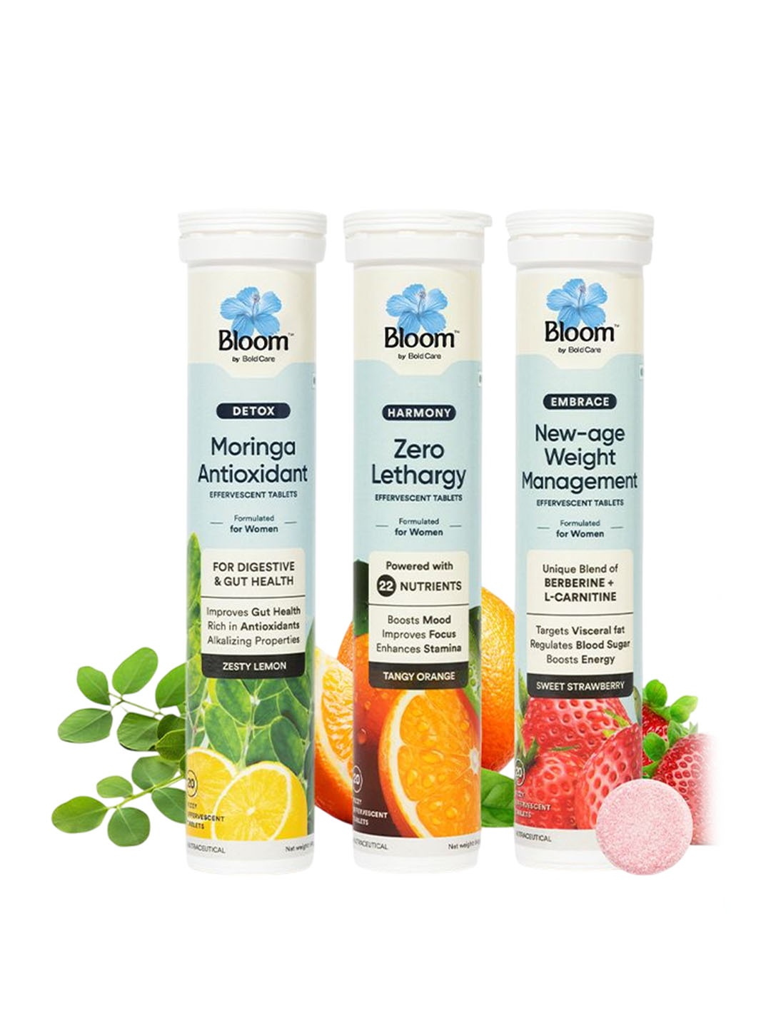 

Bloom Set Of 3 Zero Lethargy, Moringa & New-Age Tablets - 20 Tablets Each, Orange