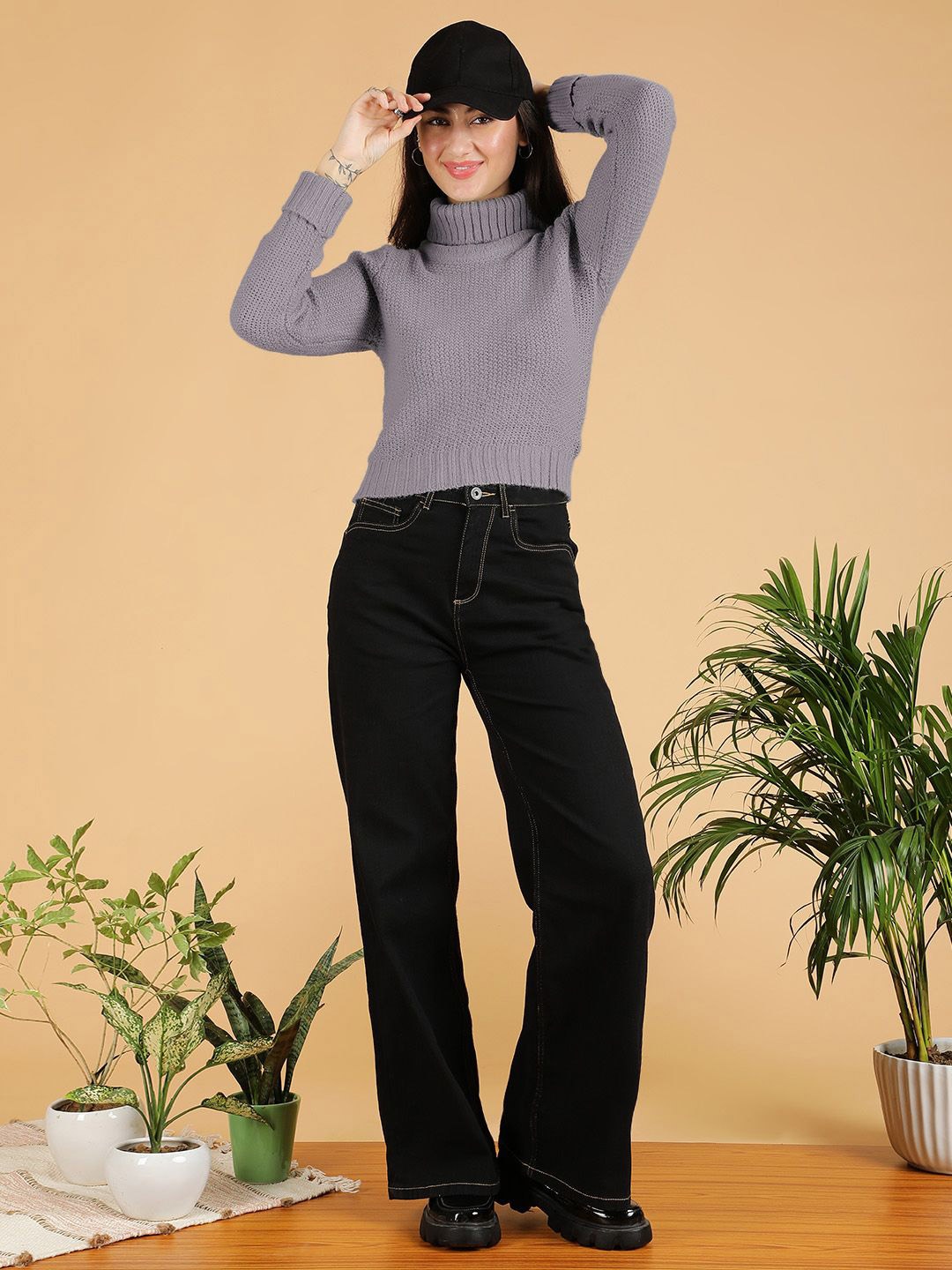 

Stylecast X Kotty Women Cotton Crop Pullover, Grey