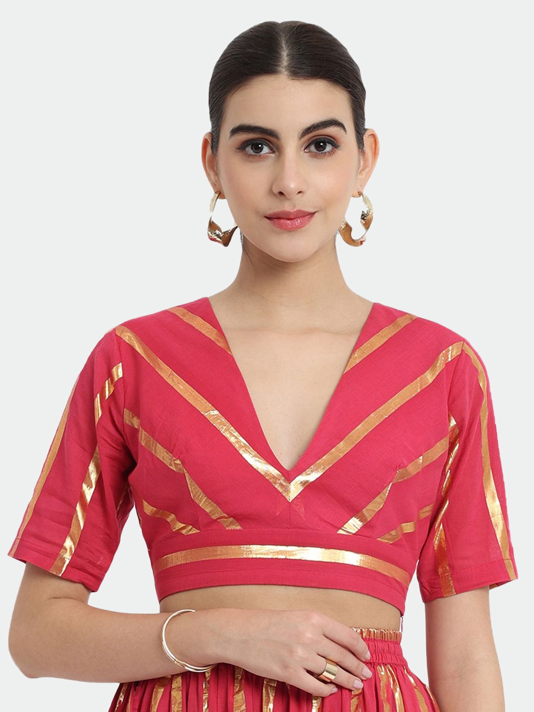 

Thevasa V Neck Saree Blouse, Pink