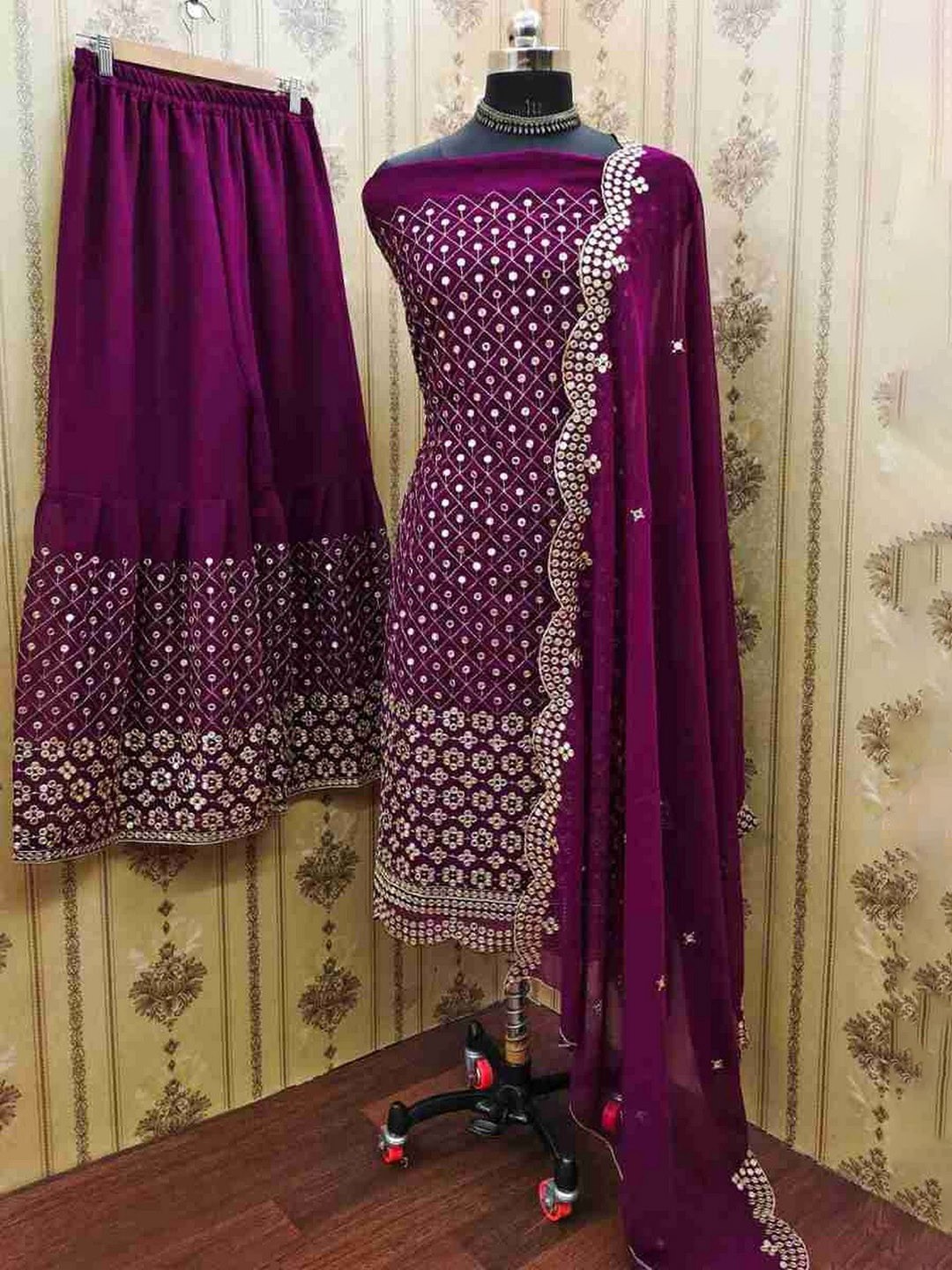 

ZEEPKART Silk Georgette Unstitched Dress Material, Purple