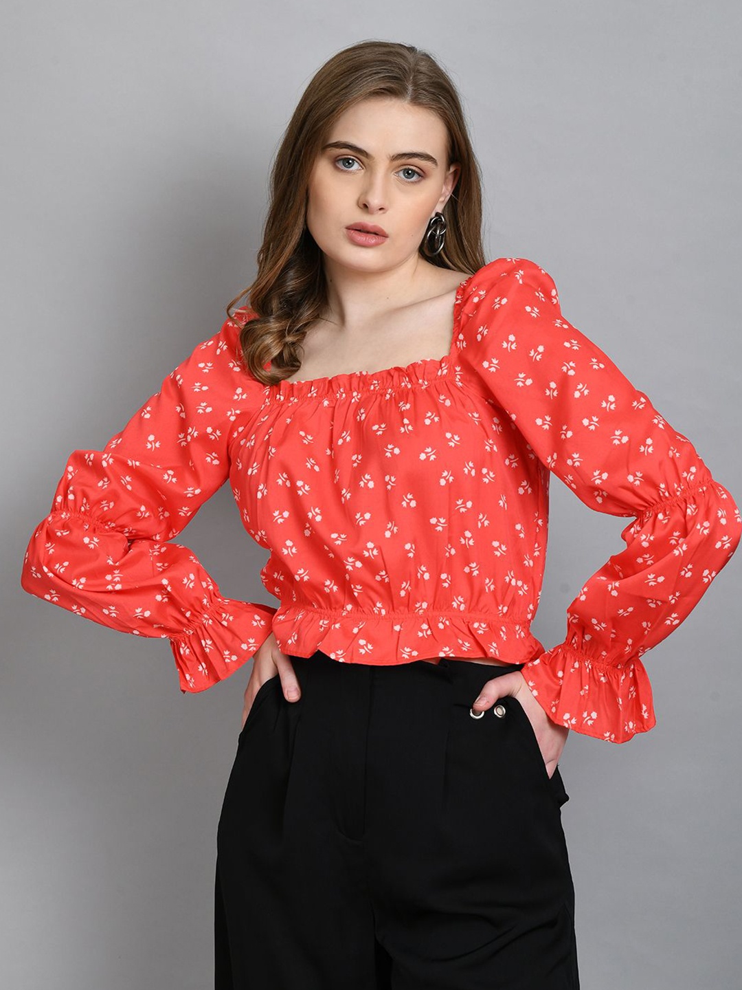 

all about you Floral Printed Blouson Top, Red