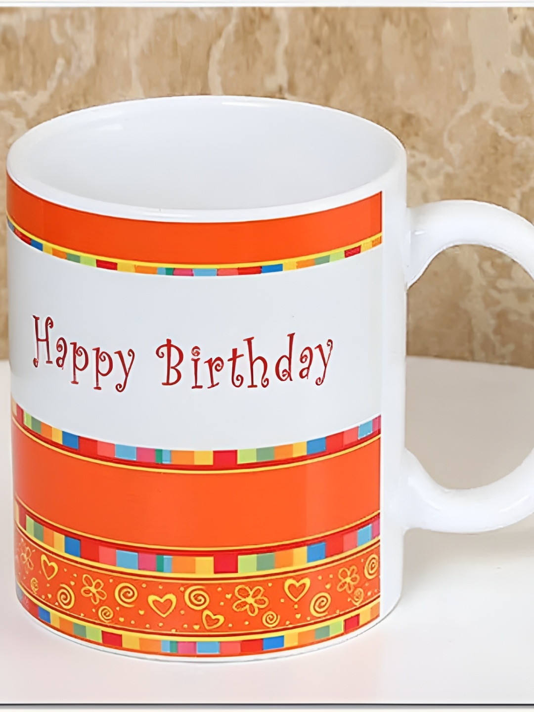 

fnp White & Orange Printed Ceramic Glossy Mugs Set of Cups and Mugs