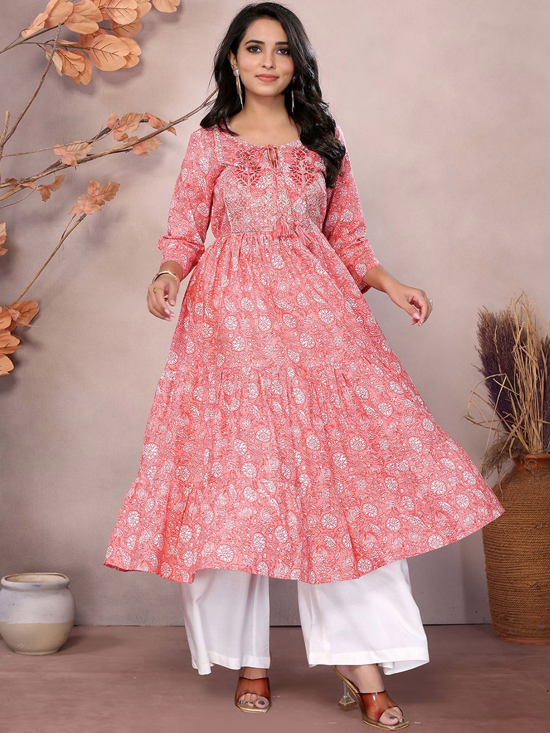 

Rangita Women Embroidered Anarkali Kurta, Peach