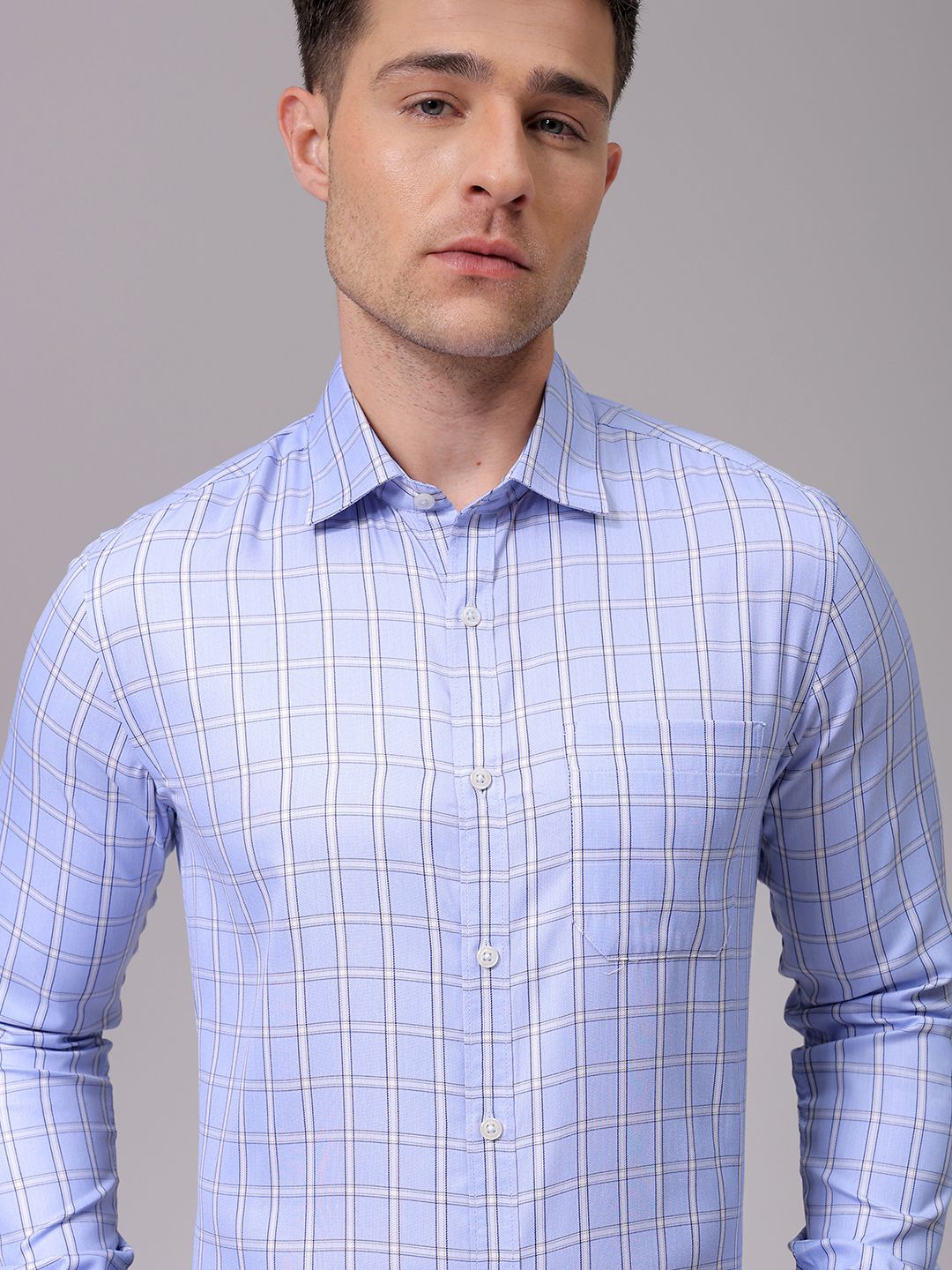 

The Indian Garage Co. X Luxe Men Slim Fit Opaque Checked Formal Shirt, Blue