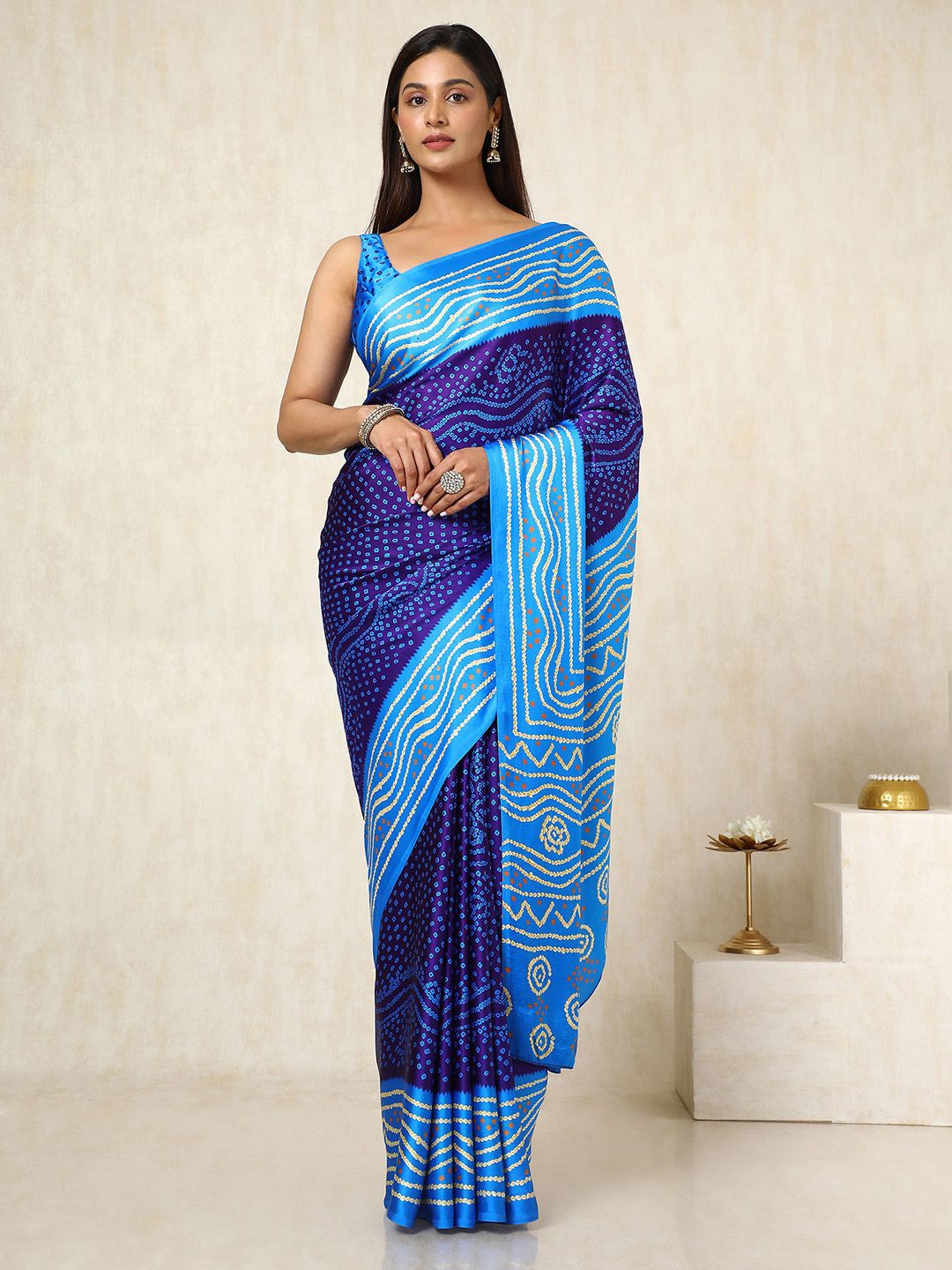 

Soch Bandhani Women Zari Pure Bandhani Saree, Blue