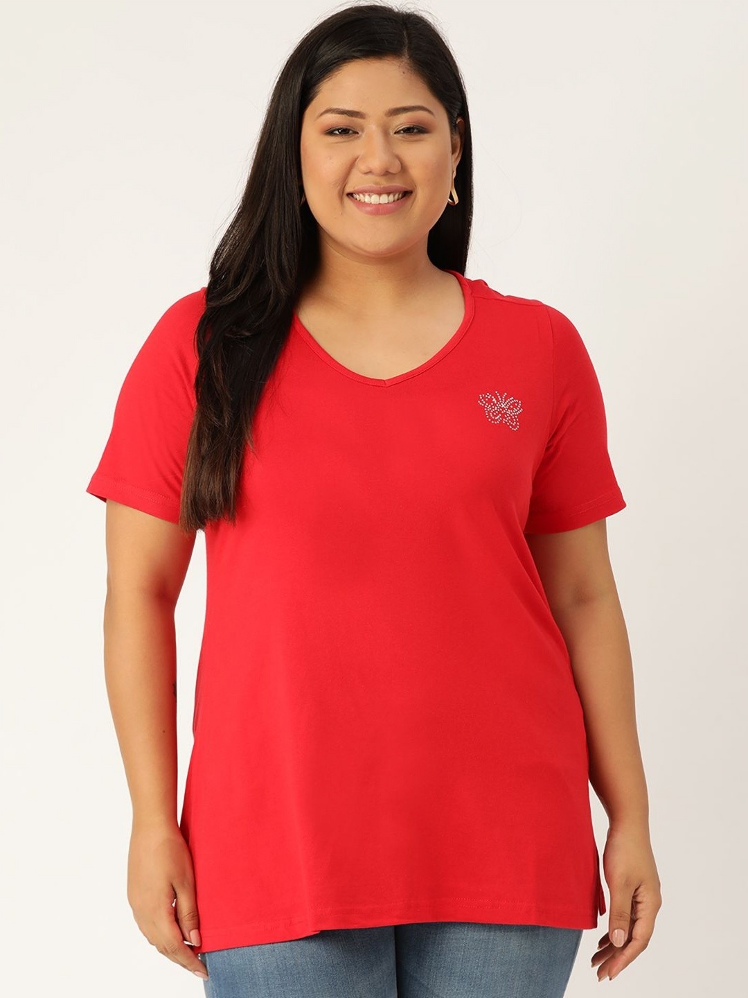 

theRebelinme Women V-Neck T-shirt, Red